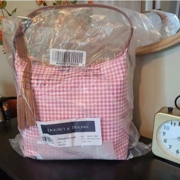 Dooney & Bourke Paige Hobo Shoulder Bag Gingham Plaid Canvas Leather NWT Pink - Picture 1 of 3